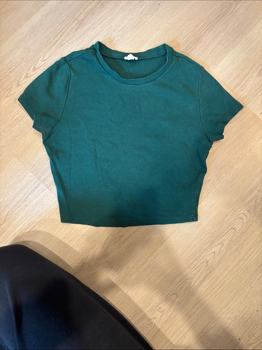 Garage Dark Green Ribbed Crop Tee